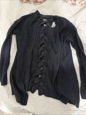 Planet Gold Black Open-Front Cardigan with Braided Trim